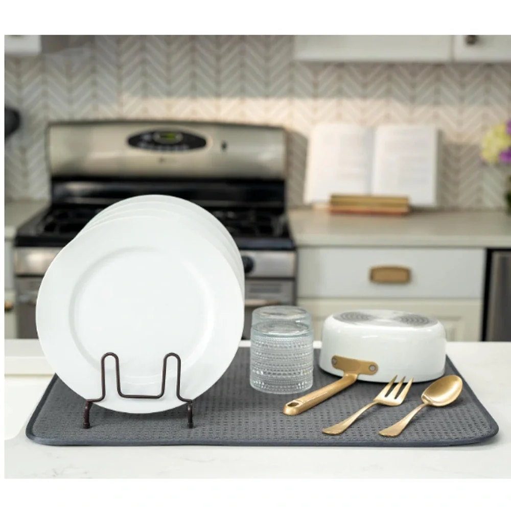 Serenity Living 2-Pack Microfiber Dish Drying Mats 15x19 & 18x24-Gray